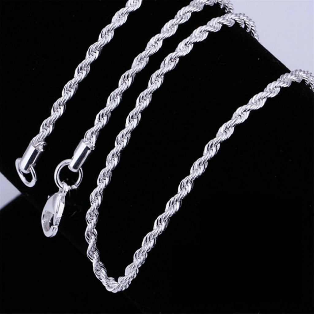925 Sterling Silver 4MM Rope Chain Necklace