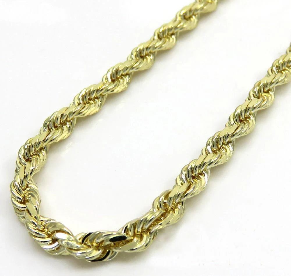 10K Yellow Gold 4MM Solid Rope Chain Diamond Cut Necklace