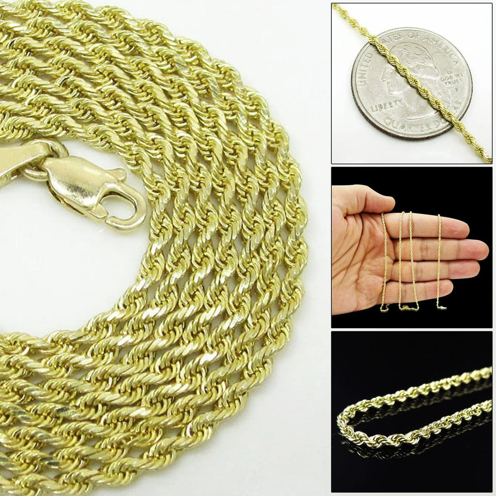 10K Yellow Gold 2MM Rope Chain Diamond Cut Necklace