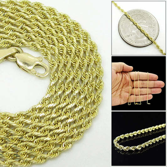 10K Yellow Gold 2MM Rope Chain Diamond Cut Necklace