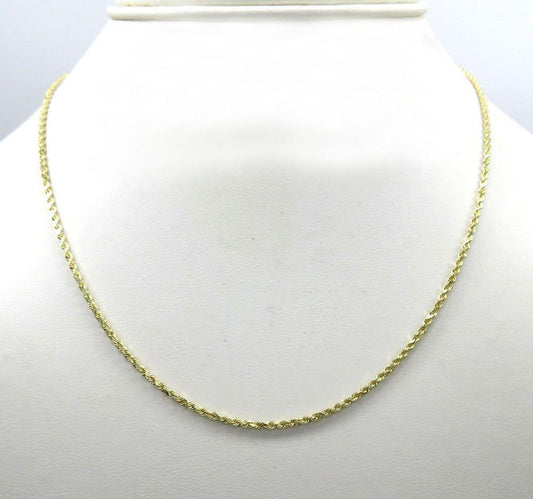 10K Yellow Gold 2MM Solid Rope Chain Diamond Cut Necklace