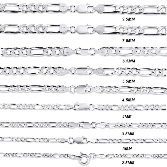 4MM 925 Sterling Silver Figaro Link Chain Necklace