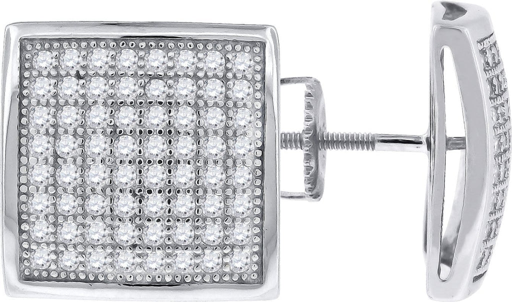 925 Sterling Silver Cubic Zirconia CZ Dome Square Stud Unisex Screw Back Earrings