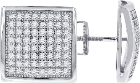 925 Sterling Silver Cubic Zirconia CZ Dome Square Stud Unisex Screw Back Earrings