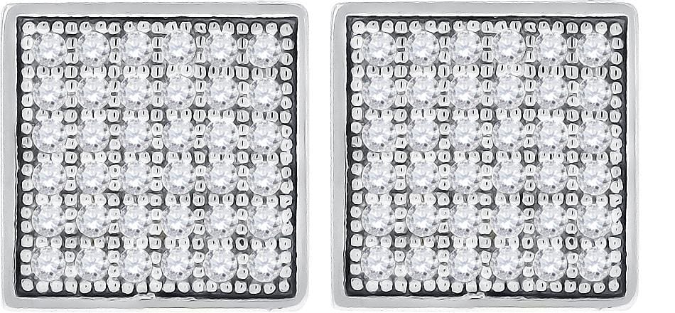 925 Sterling Silver Cubic Zirconia CZ Square Stud Unisex Screw Back Earrings