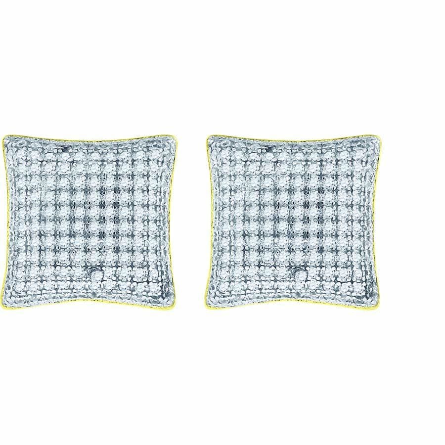 925 Sterling Silver Cubic Zirconia Yellow-tone CZ Square Dome Stud Unisex Screw Back Earrings