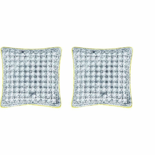 925 Sterling Silver Cubic Zirconia Yellow-tone CZ Square Dome Stud Unisex Screw Back Earrings