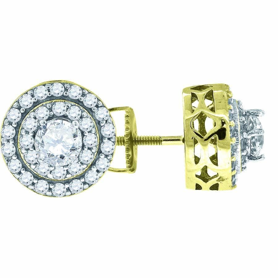 925 Sterling Silver Yellow-tone Cubic Zirconia CZ 3D Round Stud Unisex Screw Back Earrings