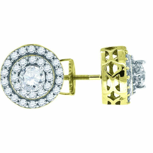 925 Sterling Silver Yellow-tone Cubic Zirconia CZ 3D Round Stud Unisex Screw Back Earrings