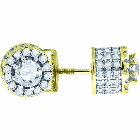 925 Sterling Silver Yellow-tone Cubic Zirconia CZ Stud Unisex Earrings