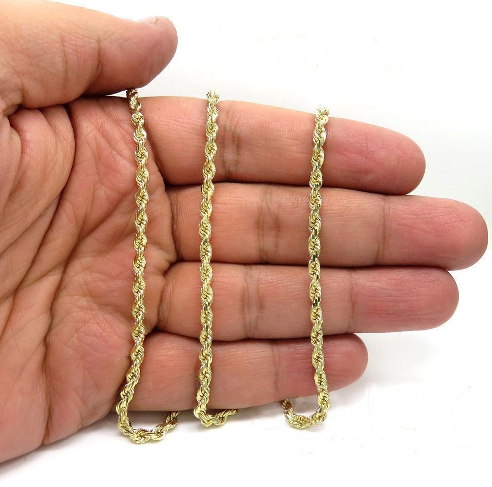 10K Yellow Gold 3.5MM Solid Rope Chain Diamond Cut Necklace