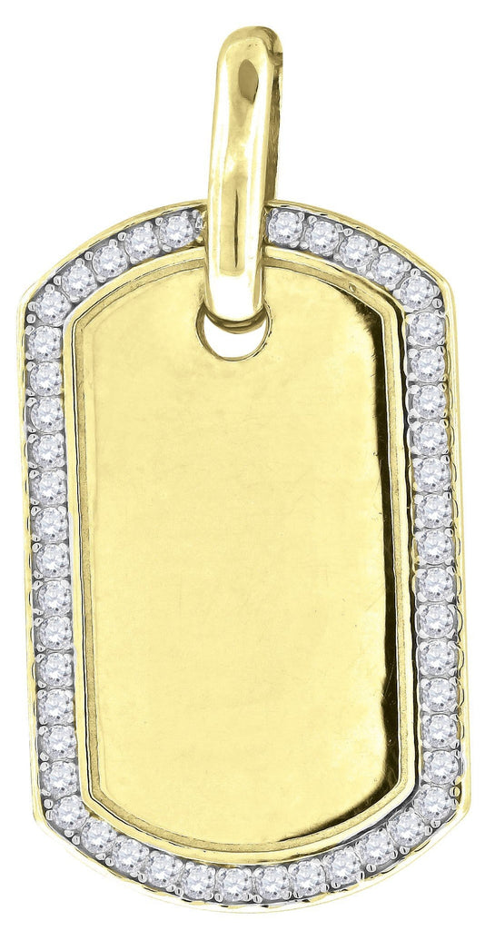 Yellow-tone Sterling Silver Men's Round Cubic Zirconia CZ Dog Tag Charm Pendant