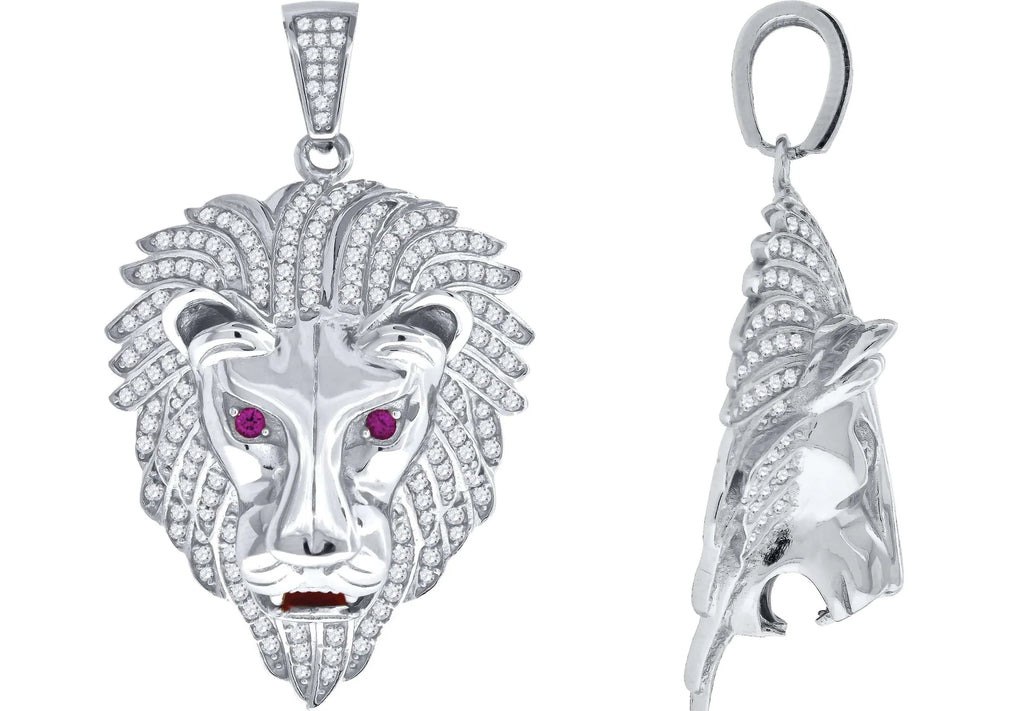 925 Sterling Silver Cubic Zirconia CZ Lion Head Men's Fashion Pendant Charm
