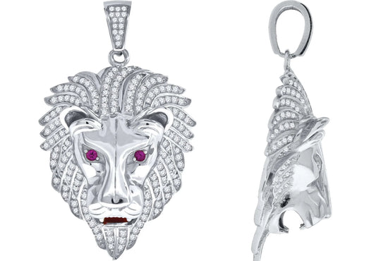925 Sterling Silver Cubic Zirconia CZ Lion Head Men's Fashion Pendant Charm