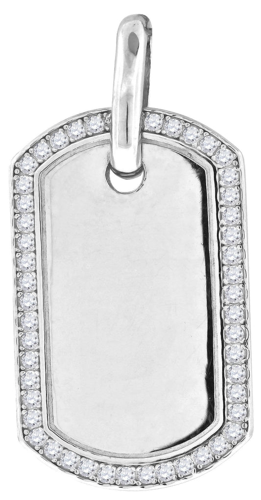 Sterling Silver Mens Round Cubic Zirconia CZ Dog Tag Charm Pendant