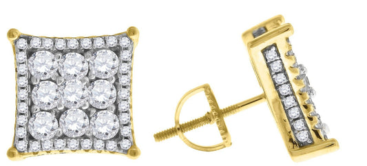 925 Sterling Silver Yellow-tone Cubic Zirconia CZ Square Kite Unisex Stud Earrings
