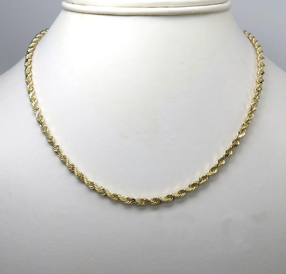 10K Yellow Gold 4MM Solid Rope Chain Diamond Cut Necklace