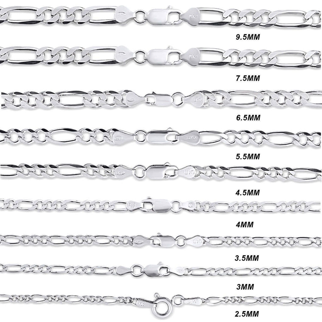 7.5MM 925 Sterling Silver Figaro Link Chain Necklace