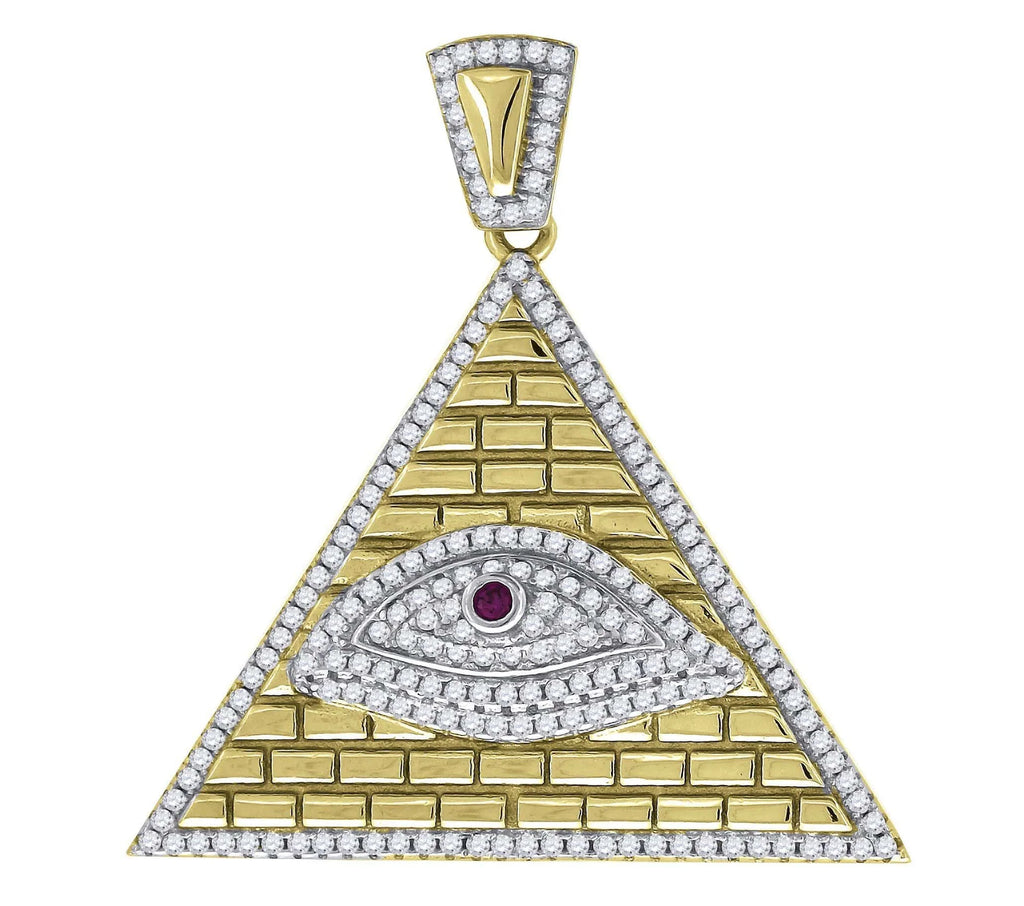 925 Sterling Silver Yellow-tone Cubic Zirconia CZ Evil Eye Pyramid Religious Pendant Charm