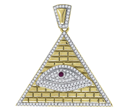 925 Sterling Silver Yellow-tone Cubic Zirconia CZ Evil Eye Pyramid Religious Pendant Charm