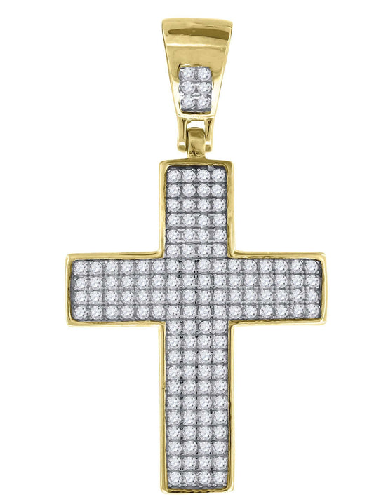 925 Sterling Silver Yellow-tone Cubic Zirconia CZ Cross Religious Pendant Charm