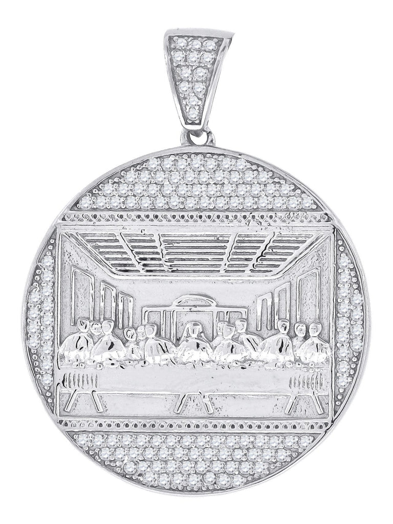 925 Sterling Silver Cubic Zirconia CZ Last Supper Religious Pendant Charm