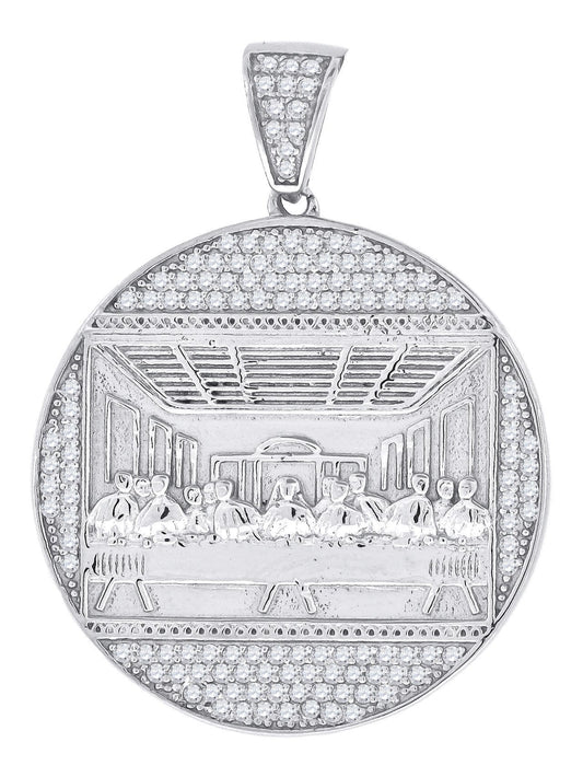 925 Sterling Silver Cubic Zirconia CZ Last Supper Religious Pendant Charm
