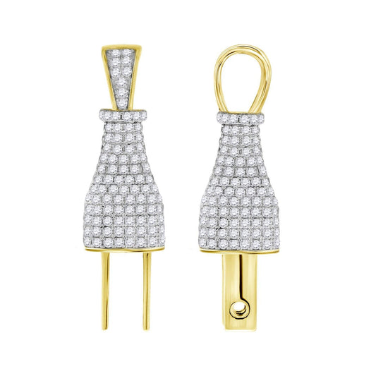 Yellow-tone Sterling Silver Mens Round Cubic Zirconia CZ Two Pin Plug Cluster Fashion Charm Pendant