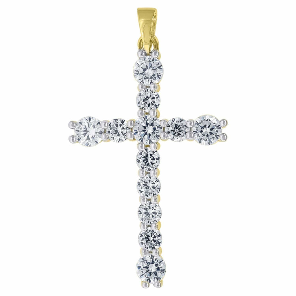 925 Sterling Silver Yellow-tone Cubic Zirconia CZ Cross Unisex Pendant Charm