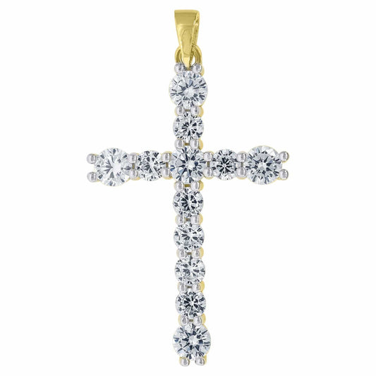 925 Sterling Silver Yellow-tone Cubic Zirconia CZ Cross Unisex Pendant Charm