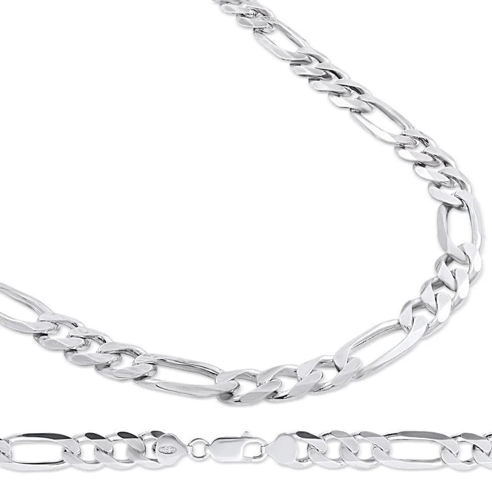 9.5MM 925 Sterling Silver Figaro Link Chain Necklace