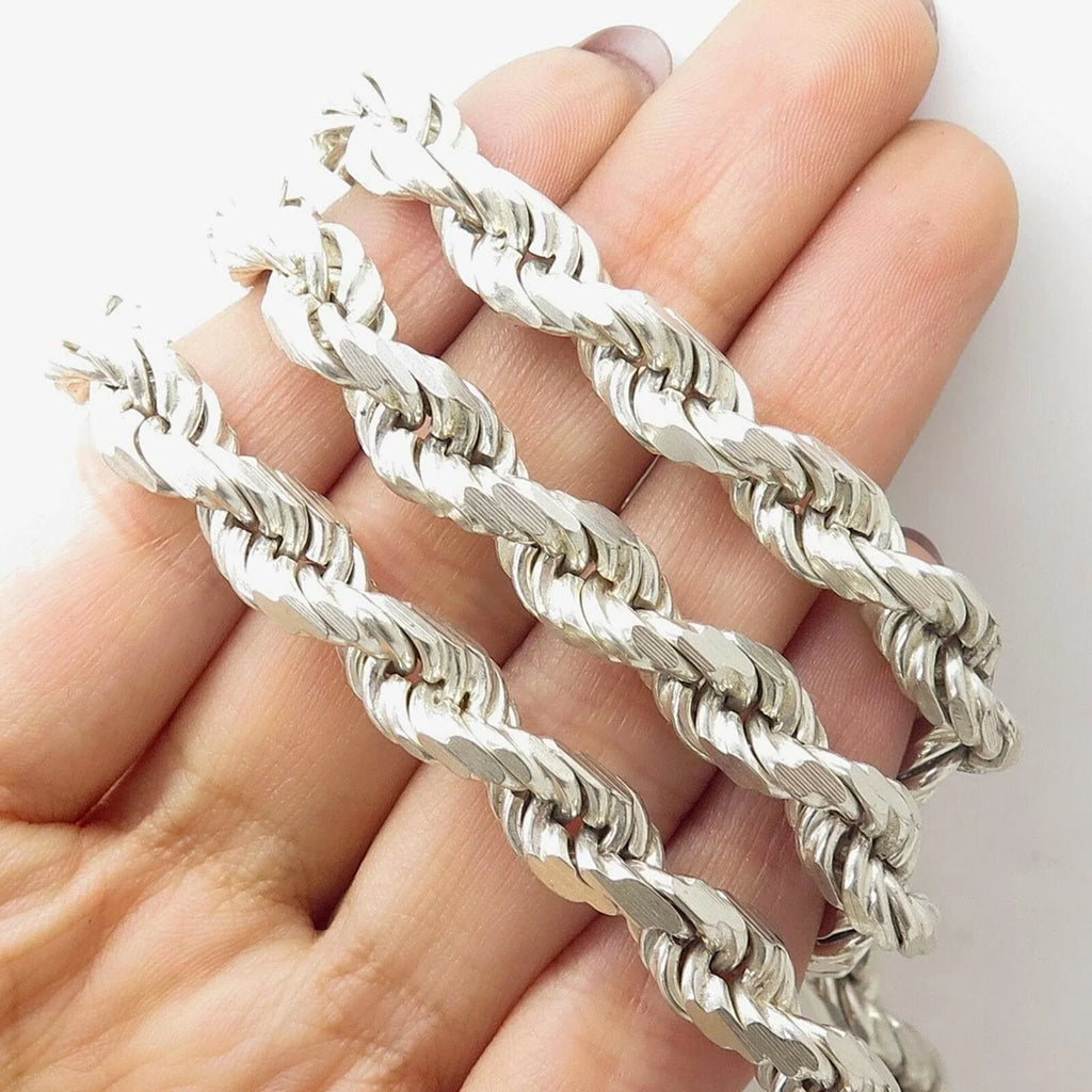 925 Sterling Silver 9MM Rope Chain Necklace