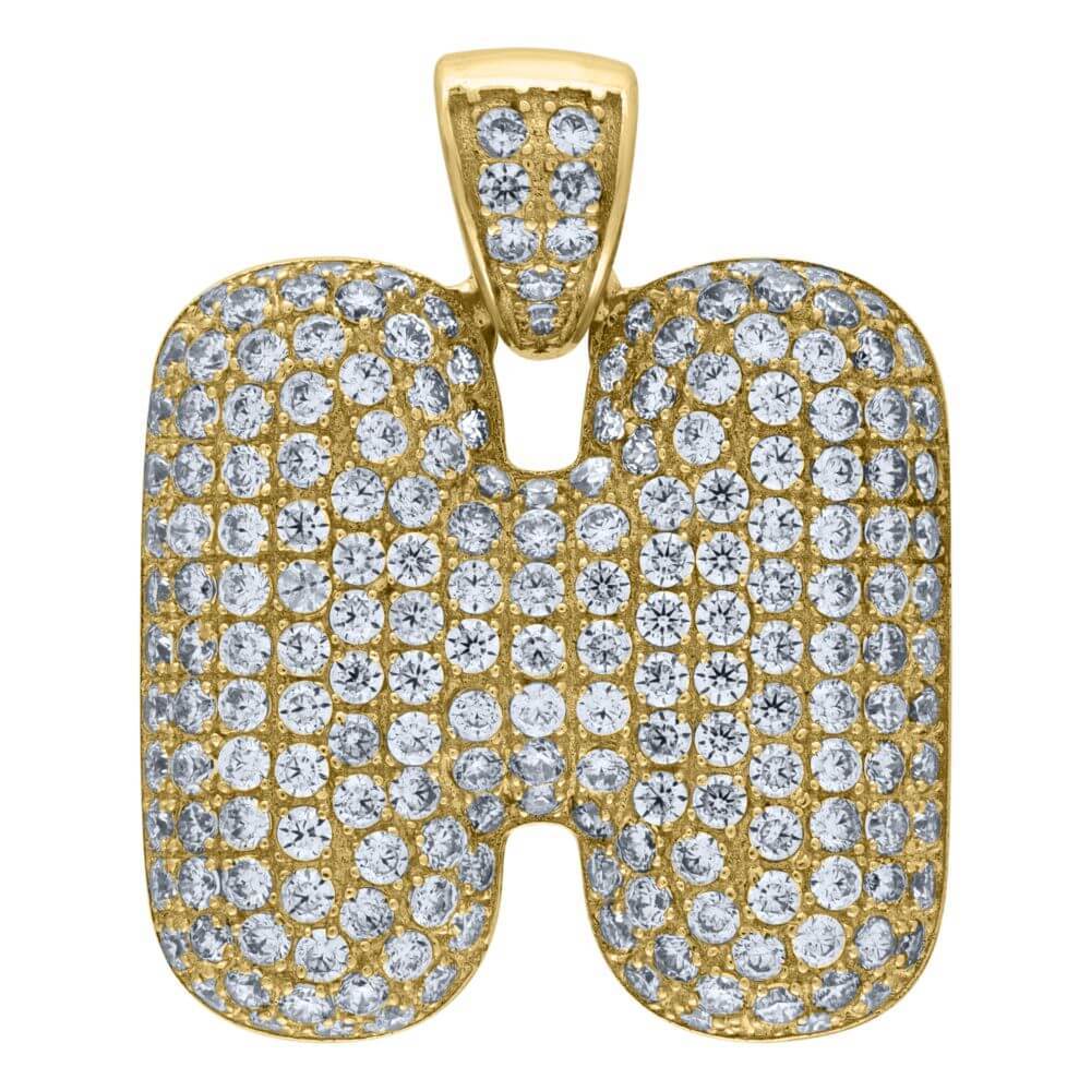 10K Yellow Gold Iced Out CZ Bubble Initial Letter "H" Charm Pendant 5 Grams