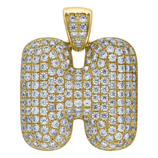 10K Yellow Gold Iced Out CZ Bubble Initial Letter "H" Charm Pendant 5 Grams