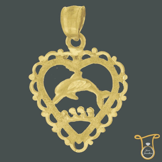 10kt Yellow Gold Dolphin Heart Fashion Charm Pendant
