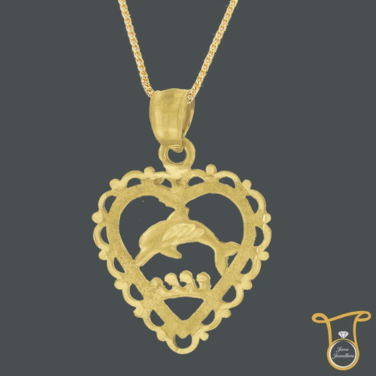 10kt Yellow Gold Dolphin Heart Fashion Charm Pendant