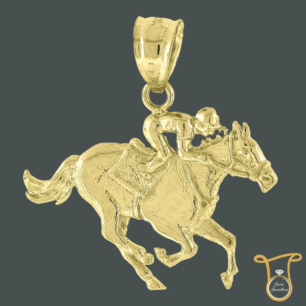 10kt Yellow Gold Jockey on Horse Animal Fashion Charm Pendant