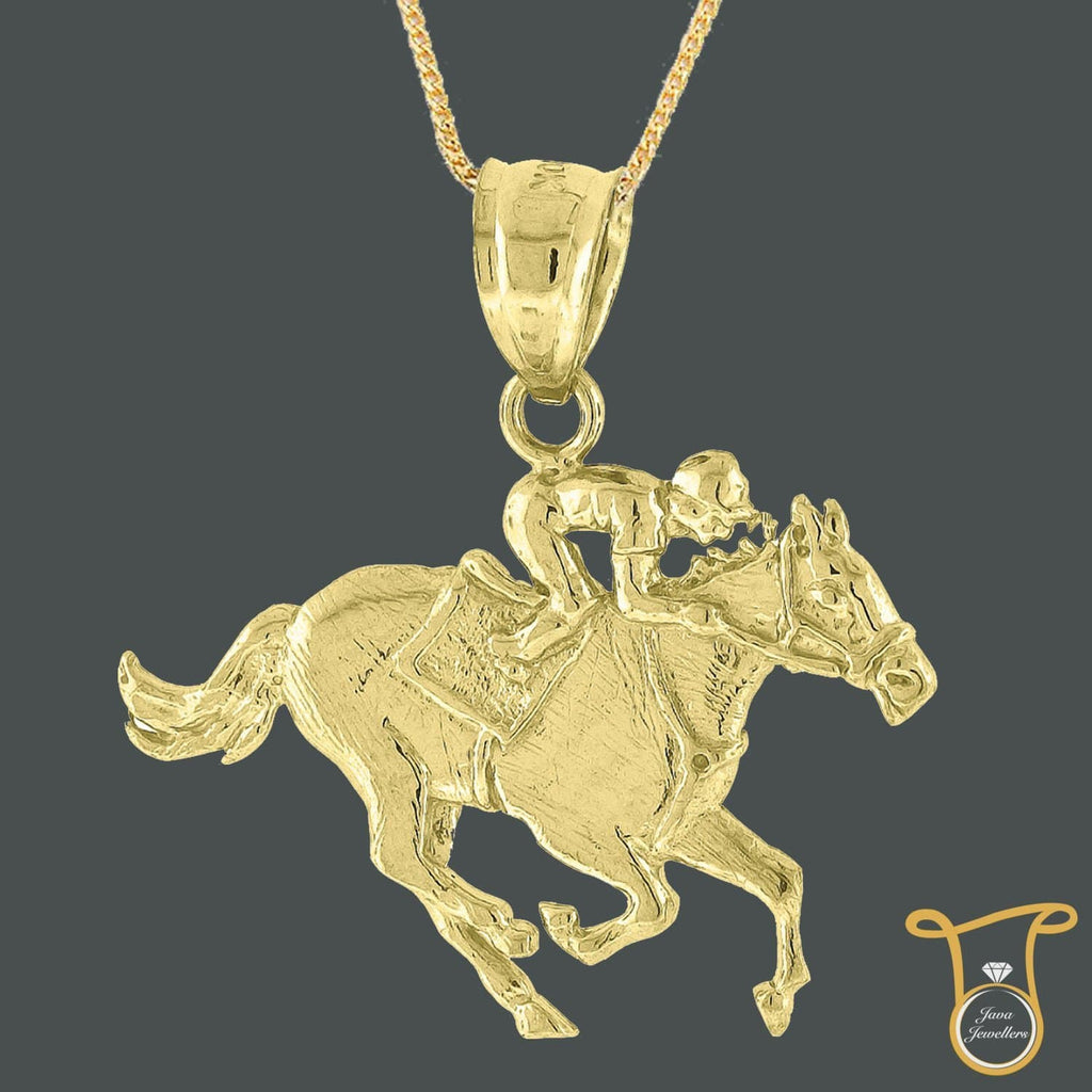 10kt Yellow Gold Jockey on Horse Animal Fashion Charm Pendant