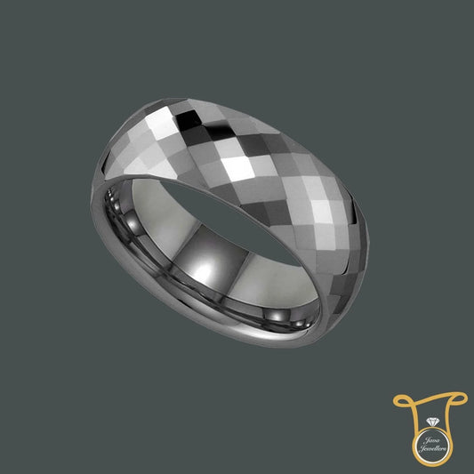 Tungsten Carbide Multi Faceted Comfort-fit 8mm Wedding Band