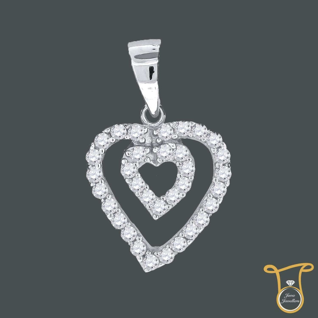 Sterling Silver Round Cubic Zirconia CZ Double Heart Fashion Pendant