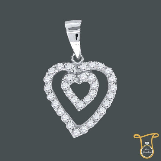 Sterling Silver Round Cubic Zirconia CZ Double Heart Fashion Pendant