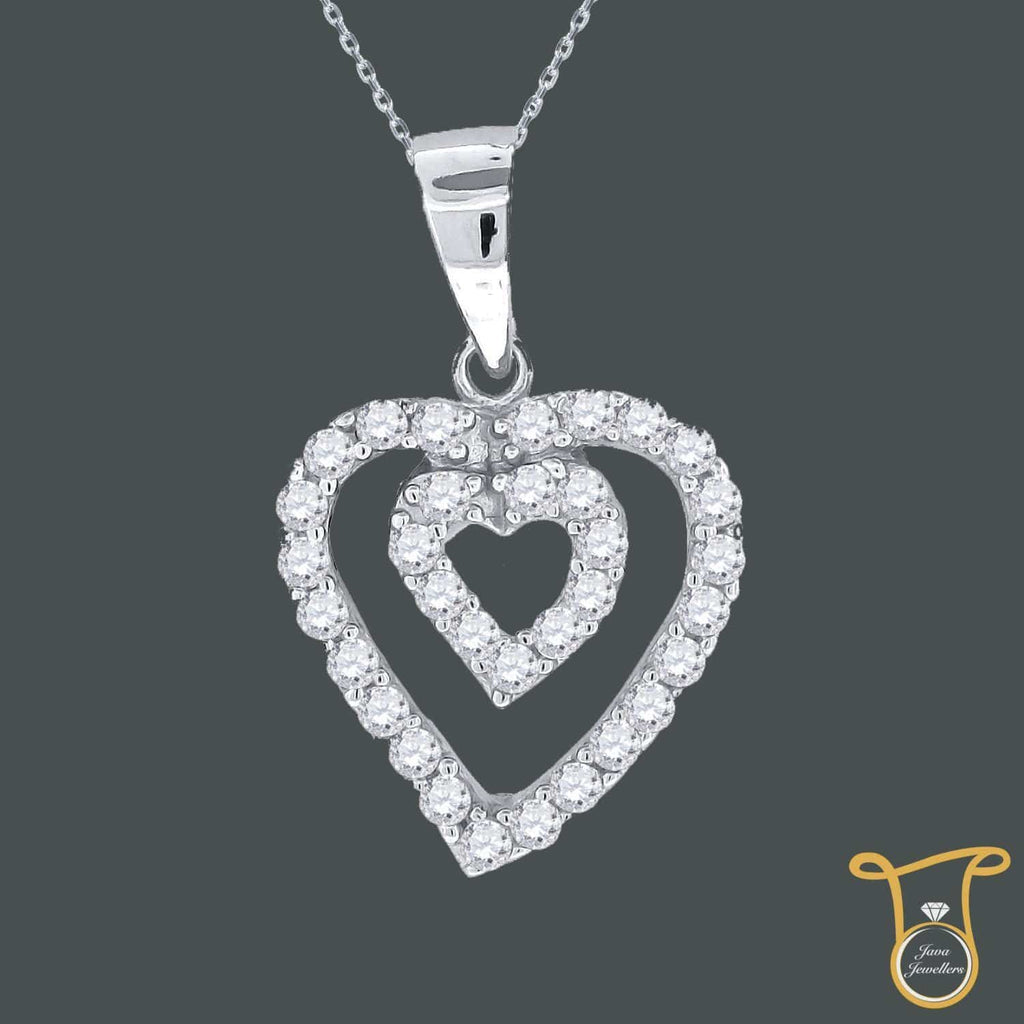 Sterling Silver Round Cubic Zirconia CZ Double Heart Fashion Pendant
