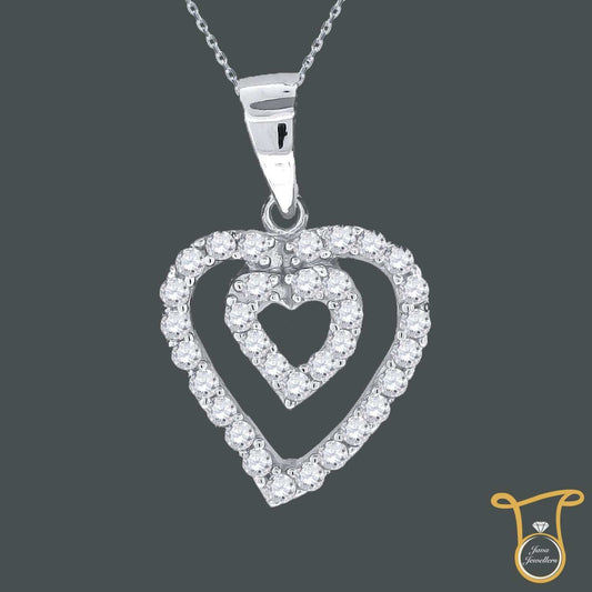 Sterling Silver Round Cubic Zirconia CZ Double Heart Fashion Pendant