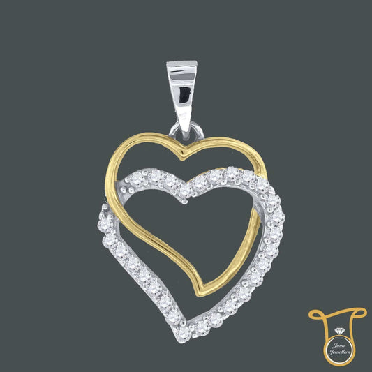 Yellow-tone 925 Sterling Silver Round Cubic Zirconia CZ Double Heart Fashion Pendant