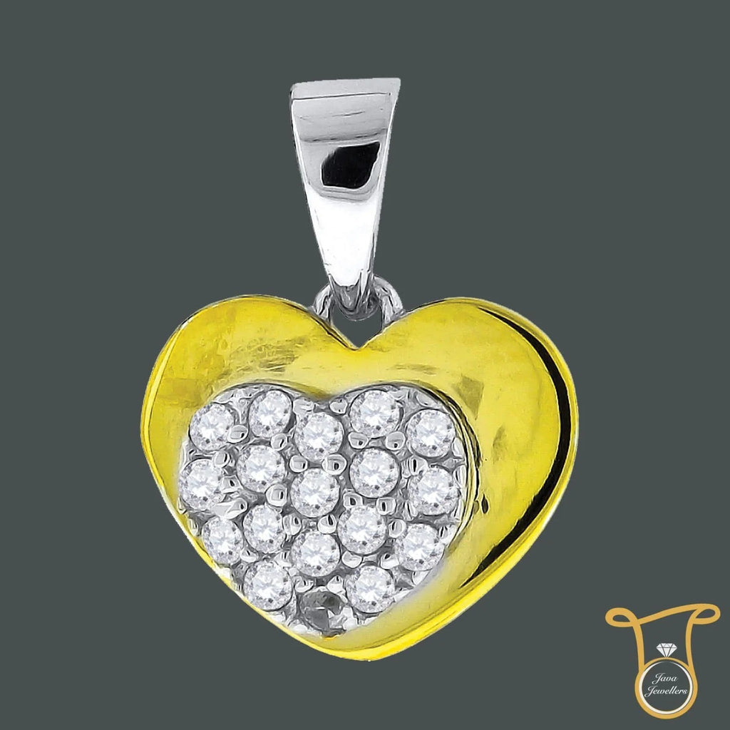 Yellow-tone Sterling Silver Round Cubic Zirconia CZ Double Heart Fashion Pendant