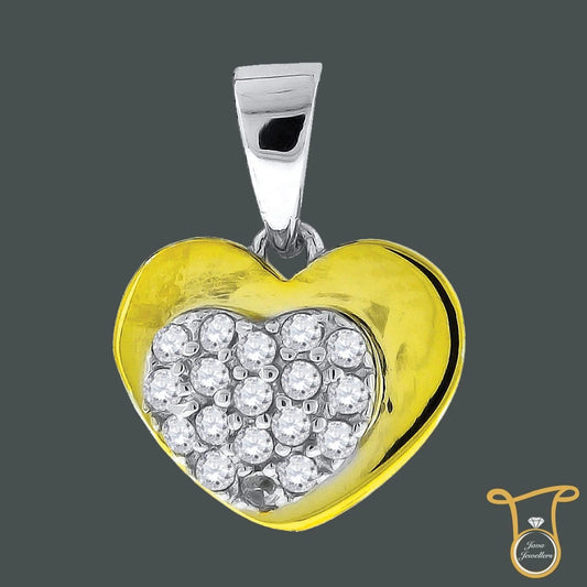 Yellow-tone Sterling Silver Round Cubic Zirconia CZ Double Heart Fashion Pendant