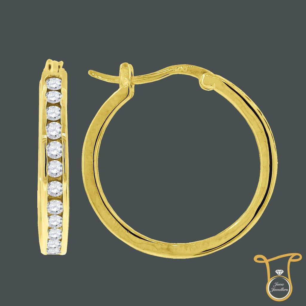 Womens Mens Yellow-tone Sterling Silver Round Cubic Zirconia CZ Hoop Fashion Earrings